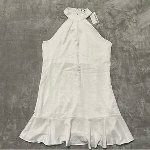 NWT Nine West Chic White Halter Dress Ruffle Hem Size Large Wedding Guest